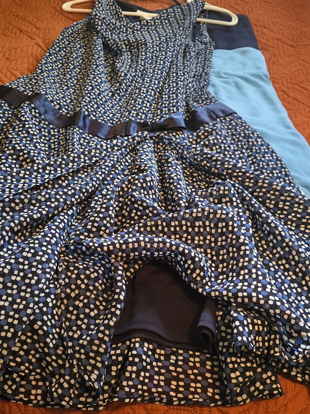 Sleeveless Navy Cowl-Neck Fit & Flare Dress with Satin Waist - Picture 3 of 5